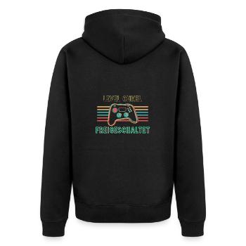 Onkel Level freigeschaltet - Unisex Premium Bio Zip Hoodie - Schwarz - Hinten - Nico (187cm)