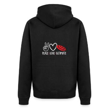 Ultimate Frisbee Wurfscheibe - Unisex Premium Bio Zip Hoodie - Schwarz - Hinten - Nico (187cm)