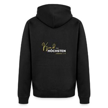 Kind des Höchsten - Johannes 1,12 - Unisex Premium Bio Zip Hoodie - Schwarz - Hinten - Nico (187cm)