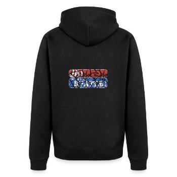 mach ich später rot blau - Unisex Premium Bio Zip Hoodie - Schwarz - Hinten - Nico (187cm)