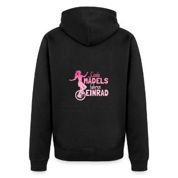 Einradfahrerin Coole Mädels Fahren Einrad - Unisex Premium Bio Zip Hoodie - Schwarz - Hinten - Nico (187cm)