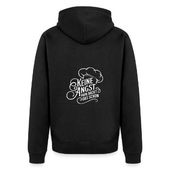 Papa backt das schon. Unser Papa ist Bäcker - Unisex Premium Bio Zip Hoodie - Schwarz - Hinten - Nico (187cm)
