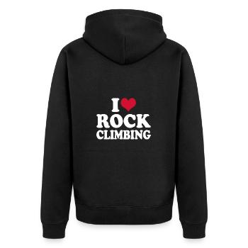 Klettern Kletterer I Love Rock Climbing - Unisex Premium Bio Zip Hoodie - Schwarz - Hinten - Nico (187cm)