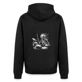 Drummer Skull Skelett am Drumset - Unisex Premium Bio Zip Hoodie - Schwarz - Hinten - Nico (187cm)