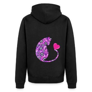 katze mit herz e 6 - Unisex Premium Bio Zip Hoodie - Schwarz - Hinten - Nico (187cm)