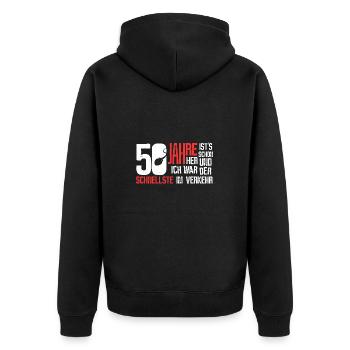 50. Geburtstag - schnellster im Verkehr - Unisex Premium Bio Zip Hoodie - Schwarz - Hinten - Nico (187cm)