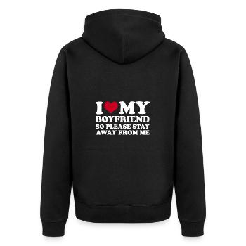 I Love My Boyfriend So Please Stay Away From Me - Unisex Premium Organic Zip Hoodie - black - Back - Nico (187cm)