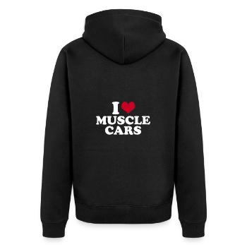 J’adore les muscle cars - Veste à capuche bio Premium Unisexe - noir - Dos - Nico (187cm)