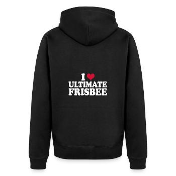 I Love Ultimate Frisbee Disc Golf - Unisex Premium Organic Zip Hoodie - black - Back - Nico (187cm)