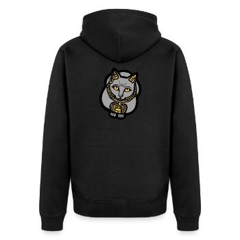Graue Katze - Unisex Premium Bio Zip Hoodie - Schwarz - Hinten - Nico (187cm)