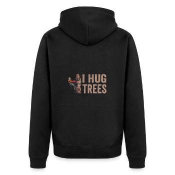 Motorsäge I Hug Trees Holzfäller Kettensäge - Unisex Premium Bio Zip Hoodie - Schwarz - Hinten - Nico (187cm)