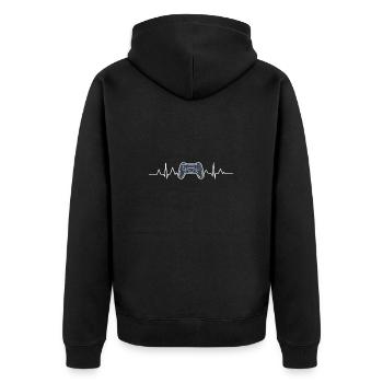 Computer Herzschlag Zocken Pc Zocker Gaming - Unisex Premium Bio Zip Hoodie - Schwarz - Hinten - Nico (187cm)