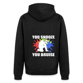 You Snooze You Bruise Paintballspieler - Unisex Premium Bio Zip Hoodie - Schwarz - Hinten - Nico (187cm)