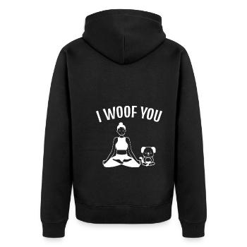 I Woof You Hundebesitzer - Unisex Premium Bio Zip Hoodie - Schwarz - Hinten - Nico (187cm)