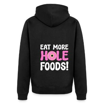 Eat More Hole Foods Donut Lover - Unisex Premium Organic Zip Hoodie - black - Back - Nico (187cm)