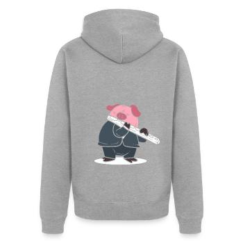 Schwein spielt Flöte Flötenspieler - Unisex Premium Bio Zip Hoodie - Grau meliert - Hinten - Nico (187cm)