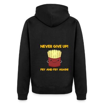 Never Give Up! Fry And Fry Again! Fast Food - Unisex Premium Bio Zip Hoodie - Schwarz - Hinten - Nico (187cm)