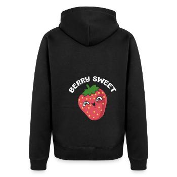 Berry Sweet Erdbeerpflücker - Unisex Premium Bio Zip Hoodie - Schwarz - Hinten - Nico (187cm)