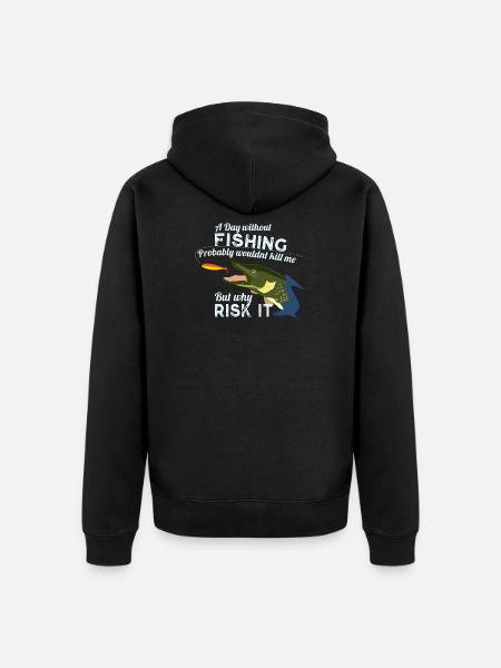 A Day without Fishing Hecht Pike Angeln Fishyworm - Unisex Premium Bio Zip Hoodie - Schwarz