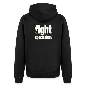 fight speciesism Kleidung für Tierrechte - Unisex Premium Bio Zip Hoodie - Schwarz - Hinten - Nico (187cm)