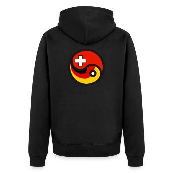 Yin & Yang - Germany & Switzerland - Unisex Premium Organic Zip Hoodie - black - Back - Nico (187cm)