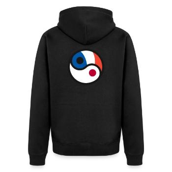 Yin & Yang - Japan & France - Unisex Premium Organic Zip Hoodie - black - Back - Nico (187cm)