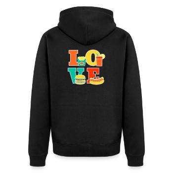 L'amour passe par l'estomac en mangeant un fast-food burger - Veste à capuche bio Premium Unisexe - noir - Dos - Nico (187cm)