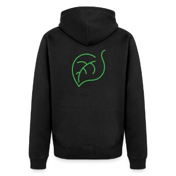 Einfaches Blatt - modernes Design - Unisex Premium Bio Zip Hoodie - Schwarz - Hinten - Nico (187cm)