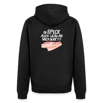 Speck Bacon Liebhaber BBQ Grillen Fleisch - Unisex Premium Bio Zip Hoodie - Schwarz - Hinten - Nico (187cm)