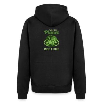 Fridays for future Greta Klimaschutz. Bewegt euch - Unisex Premium Bio Zip Hoodie - Schwarz - Hinten - Nico (187cm)