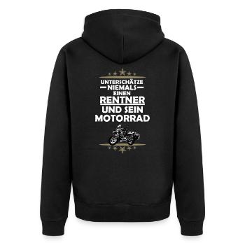 Rentner auf einem Motorrad - Unisex Premium Bio Zip Hoodie - Schwarz - Hinten - Nico (187cm)