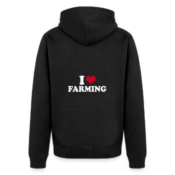 I Love Farming - Unisex Premium Bio Zip Hoodie - Schwarz - Hinten - Nico (187cm)