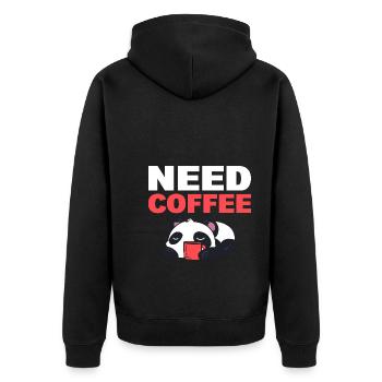 Need Coffee Kaffee - Unisex Premium Bio Zip Hoodie - Schwarz - Hinten - Nico (187cm)