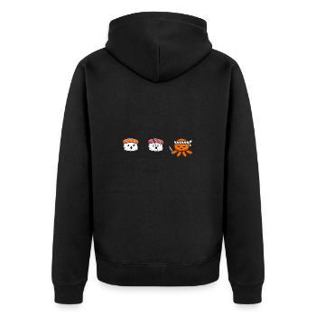 Sushi Ninja Angriff - Unisex Premium Bio Zip Hoodie - Schwarz - Hinten - Nico (187cm)