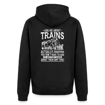 Train - Unisex Premium Organic Zip Hoodie - black - Back - Nico (187cm)