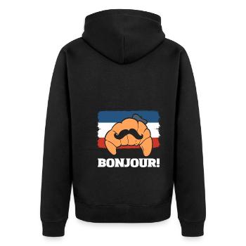 Croissant Bonjour Italienischer Bäcker - Unisex Premium Bio Zip Hoodie - Schwarz - Hinten - Nico (187cm)