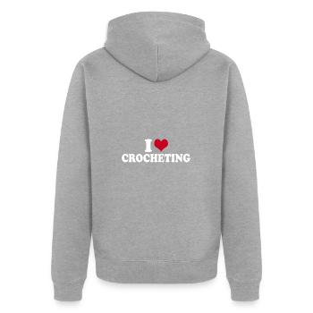 I Love Crocheting - Unisex Premium Bio Zip Hoodie - Grau meliert - Hinten - Nico (187cm)