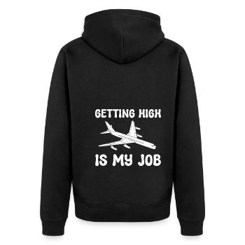 Getting High Is My Job Flugbegleiterin - Unisex Premium Bio Zip Hoodie - Schwarz - Hinten - Nico (187cm)