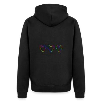 Regenbogen Herzen LGBT LGBTQ+ Geschenkidee - Unisex Premium Bio Zip Hoodie - Schwarz - Hinten - Nico (187cm)