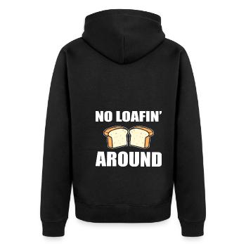 No Loafin' Around Konditor - Unisex Premium Bio Zip Hoodie - Schwarz - Hinten - Nico (187cm)