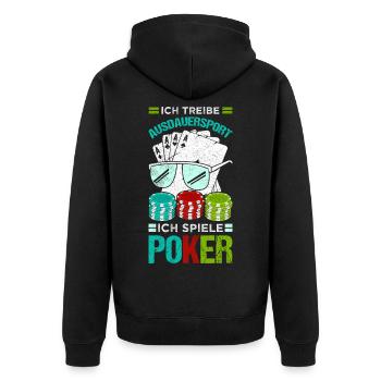 Ich treibe Ausdauersport Ich spiele Poker - Unisex Premium Bio Zip Hoodie - Schwarz - Hinten - Nico (187cm)
