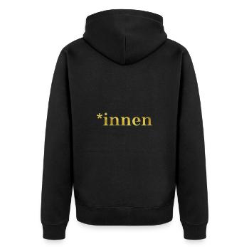 *innen Geschenkidee gold Feminismus Weltfrauentag - Unisex Premium Bio Zip Hoodie - Schwarz - Hinten - Nico (187cm)