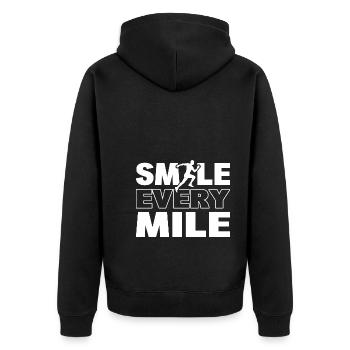 Smile Every Mile Marathon - Unisex Premium Bio Zip Hoodie - Schwarz - Hinten - Nico (187cm)