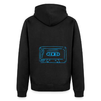 Kassette - Unisex Premium Bio Zip Hoodie - Schwarz - Hinten - Nico (187cm)