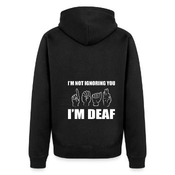 I'm Not Ignoring You I'm Deaf Gebärdensprache - Unisex Premium Bio Zip Hoodie - Schwarz - Hinten - Nico (187cm)