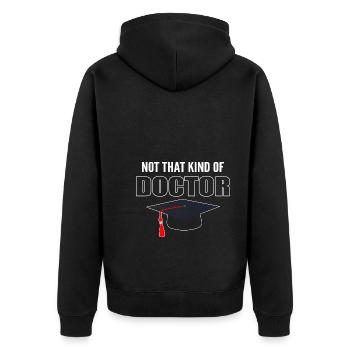 Not That Kind Of Doctor Promotion Doktor - Unisex Premium Bio Zip Hoodie - Schwarz - Hinten - Nico (187cm)