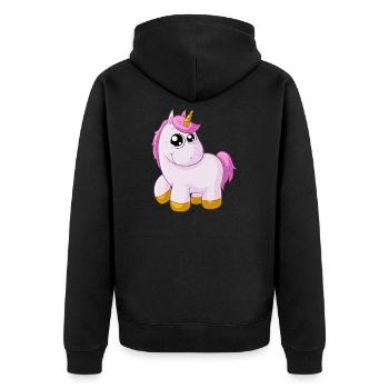 Pinkes Comic Einhorn - Unisex Premium Bio Zip Hoodie - Schwarz - Hinten - Nico (187cm)