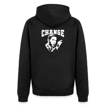 Obama | Le changement évite le dogme et la peur de l’inconnu - Veste à capuche bio Premium Unisexe - noir - Dos - Nico (187cm)