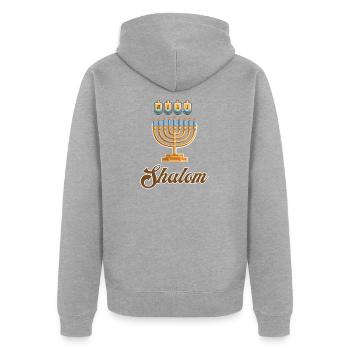 Shalom | Bonne Hanoukka - Veste à capuche bio Premium Unisexe - gris chiné - Dos - Nico (187cm)