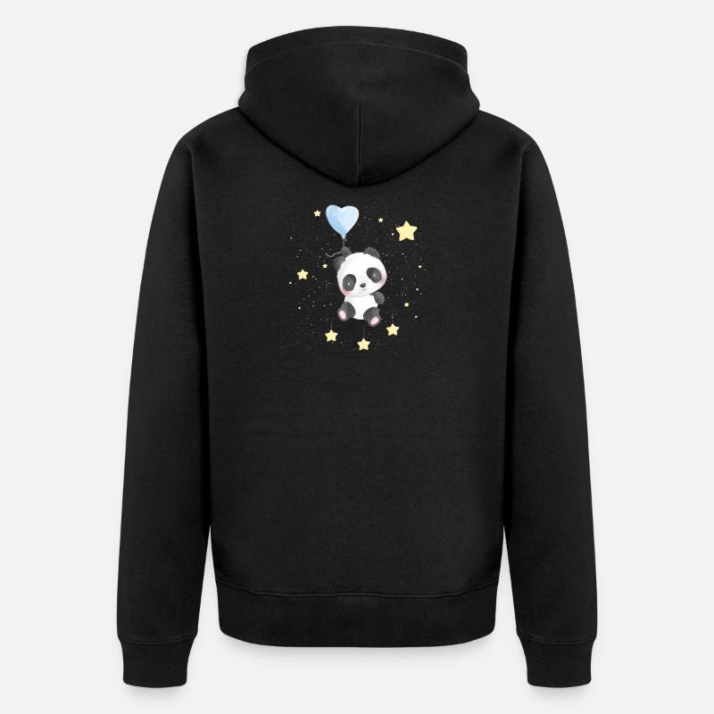 Space Panda mit Sternen - Unisex Premium Bio Zip Hoodie - Schwarz